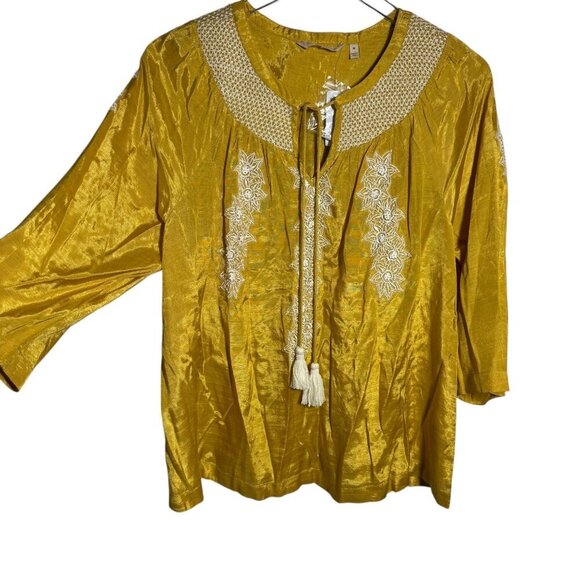 Soft Surroundings Size Medium Lauralin embroidered tunic beaded NWT mustard - Picture 2 of 13